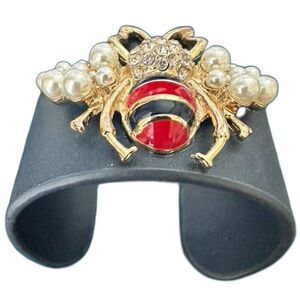 Bumble Honey Bee Cuff Bracelet rhinestones & pearls 7 1/4"